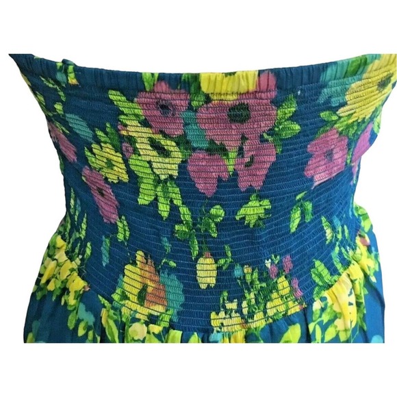 Juniors Aeropostale Blue Yellow Floral Print Strapless Cotton Sundress Size M - Picture 4 of 6
